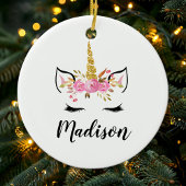 Unicorn-gezicht met Eyelashes persoonlijke naam Keramisch Ornament