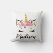 Unicorn-gezicht met Eyelashes persoonlijke naam Kussen (Voorkant)