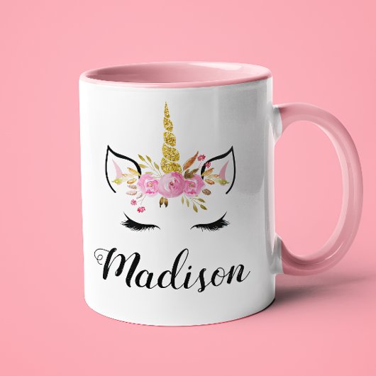 Unicorn-gezicht met Eyelashes persoonlijke naam Mok