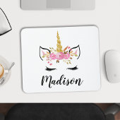 Unicorn-gezicht met Eyelashes persoonlijke naam Muismat