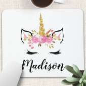 Unicorn-gezicht met Eyelashes persoonlijke naam Muismat