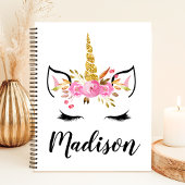 Unicorn-gezicht met Eyelashes persoonlijke naam Notitieboek