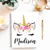 Unicorn-gezicht met Eyelashes persoonlijke naam Notitieboek