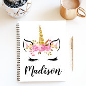 Unicorn-gezicht met Eyelashes persoonlijke naam Notitieboek