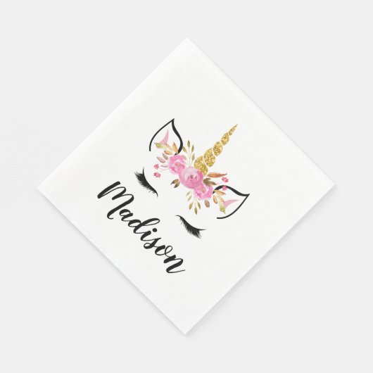 Unicorn-gezicht met Eyelashes persoonlijke naam Servet (Hoek)