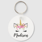 Unicorn-gezicht met Eyelashes persoonlijke naam Sleutelhanger (Voorkant)