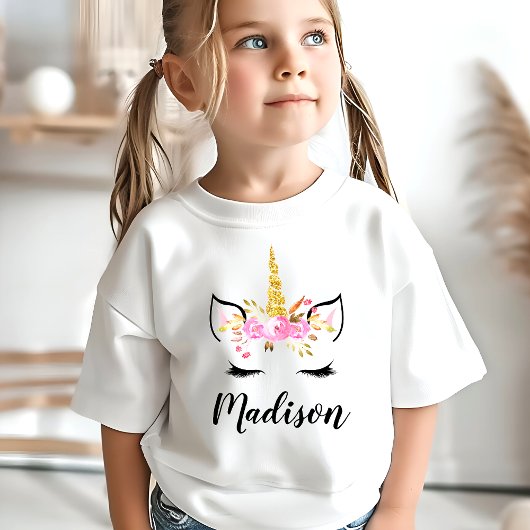 Unicorn-gezicht met Eyelashes persoonlijke naam T-shirt