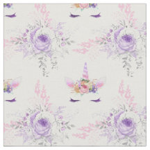 Unicorn-gezichten met paarse bloemen op wit
