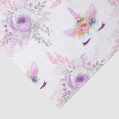 Unicorn-gezichten met paarse bloemen op wit tissuepapier (Detail)