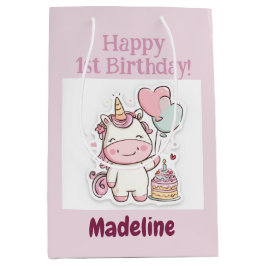 Unicorn Gift Wrap, 1st Birthday Girl, Personalized Medium Cadeauzakje