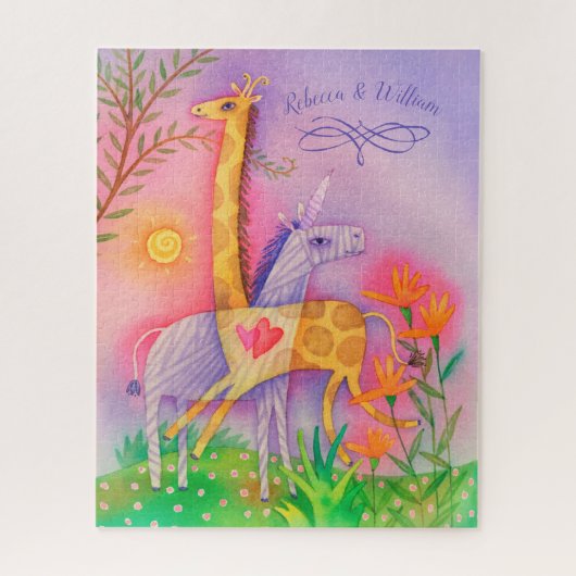Unicorn Giraffe Safari Love Monogramed Legpuzzel (Verticaal)