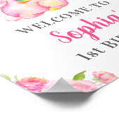 Unicorn Girl 1e Eerste verjaardag Pink Welkom Poster (Hoek)