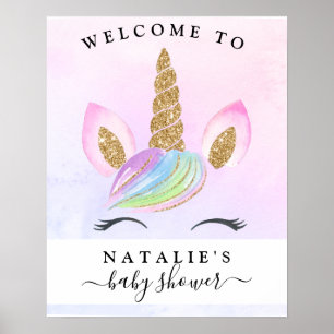 Unicorn Girl Baby shower Rainbow Welcome Sign. Poster