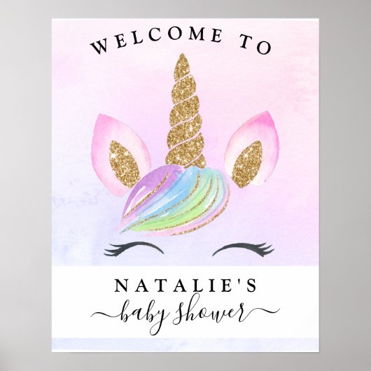 Unicorn Girl Baby shower Rainbow Welcome Sign. Poster (Voorkant)