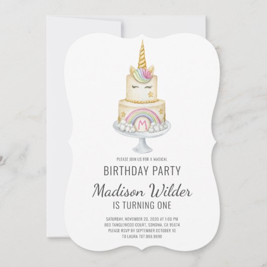 Unicorn Girl First Birthday Invitation Kaart (Voorkant)