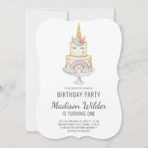 Unicorn Girl First Birthday Invitation