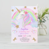 Unicorn Girl First Birthday Rainbow Waterverf Kaart (Staand voorkant)