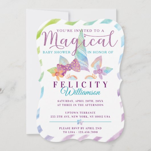  Unicorn Girl Floral Baby shower Kaart (Voorkant)