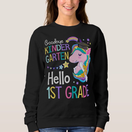 Unicorn Girl Goodbye Kindergarten Hallo eerste gra Trui (Voorkant)