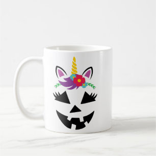 Unicorn Girl Jack o Lantern Pumpkin Face Halloween Koffiemok