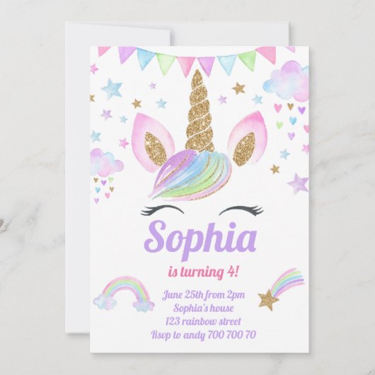Unicorn Girl Magical Pastel Rainbow Pink Birthday Kaart (Voorkant)