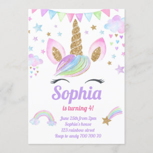 Unicorn Girl Magical Pastel Rainbow Pink Birthday Kaart