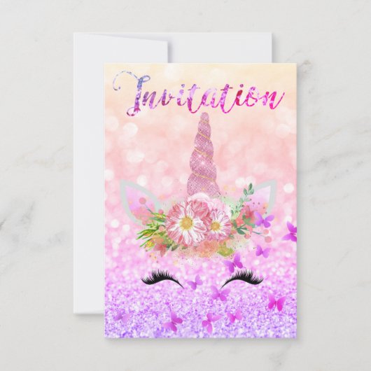 Unicorn Girl Roos Pink Glitter Lashes Rainbow Glam Kaart (Voorkant)