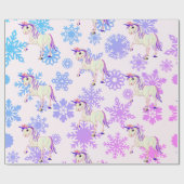Unicorn Girl Whimsical Pink Cute Snowflakes Cadeaupapier (Vlak)