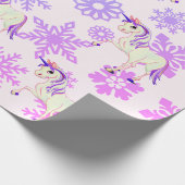 Unicorn Girl Whimsical Pink Cute Snowflakes Cadeaupapier (Hoek)