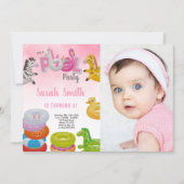 Unicorn Girls Pool Birthday Invitation with photot Kaart (Voorkant)