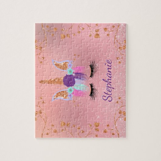 Unicorn Girly Blush Pink Glitter Roos Gold Legpuzzel (Verticaal)