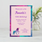 Unicorn girly fantasy roze paars 10e verjaardag kaart (Staand voorkant)