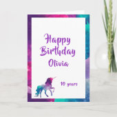 Unicorn girly fantasy roze paars 10e verjaardag kaart (Voorkant)