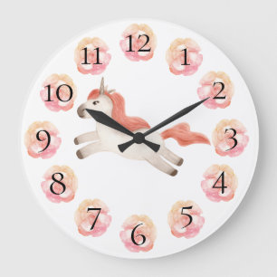 Unicorn  Girly Pastel Floral Large Clock Grote Klok