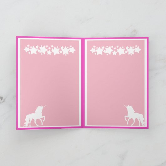 Unicorn girly roze en wit met sterren kaart (Binnen)