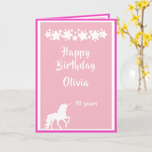 Unicorn girly roze en wit met sterren kaart (Gele Bloem)