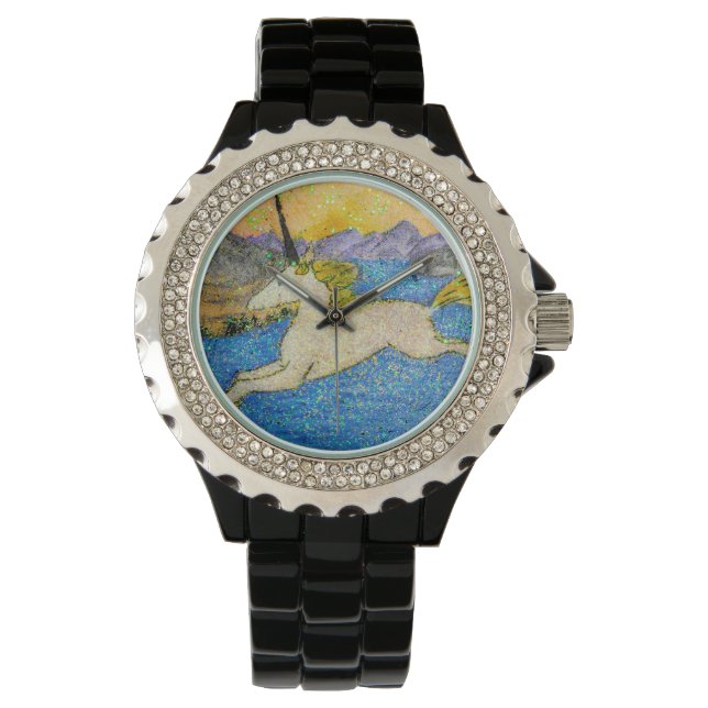 Unicorn Gliding Over Evolutie Lake Horloge (Voorkant)