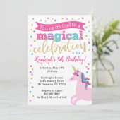 Unicorn Glitter Birthday Party Invitation Kaart (Staand voorkant)