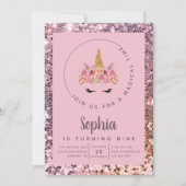 Unicorn Glitter Birthday Party Kaart (Voorkant)