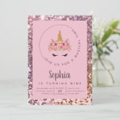 Unicorn Glitter Birthday Party Kaart (Staand voorkant)