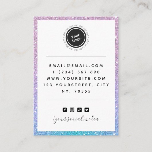 Unicorn Glitter Custom Logo earing Display Girly Visitekaartje (Achterkant)