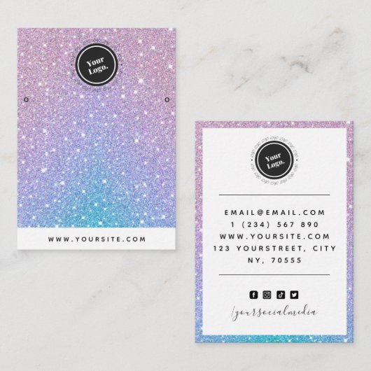 Unicorn Glitter Custom Logo earing Display Girly Visitekaartje (Voorkant / Achterkant)