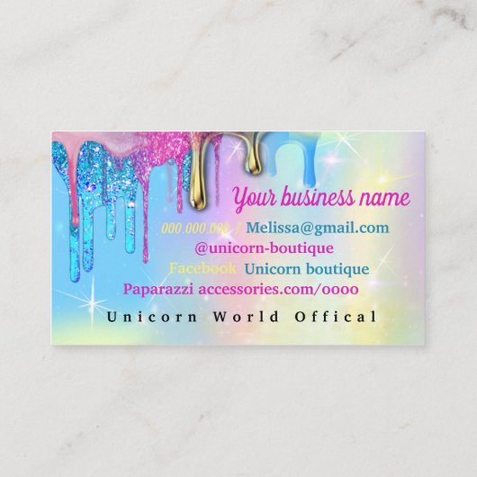 Unicorn Glitter Drift Visitekaartje (Achterkant)