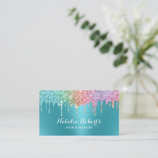 Unicorn Glitter drijft Blauwgroen Makeup Artist Sa Visitekaartje (Staand voorkant)