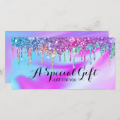 Unicorn Glitter drijft Salon Cadeaubonnen (Voorkant / Achterkant)