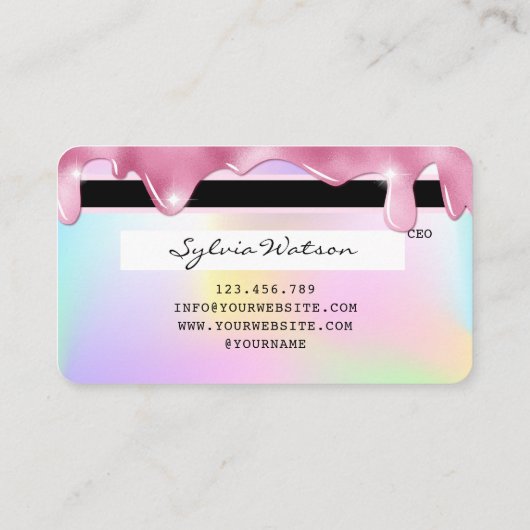 Unicorn glitter drip Credit Kaart hologram naam to Visitekaartje (Achterkant)