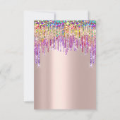 Unicorn Glitter Drips Roos Gold Bridal Sweet 16th Kaart (Achterkant)