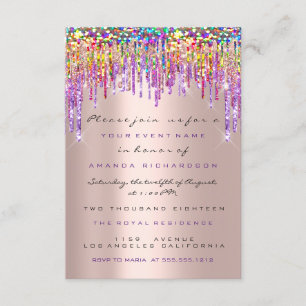 Unicorn Glitter Drips Roos Gold Bridal Sweet 16th Kaart