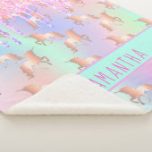 Unicorn glitter druist regenboogroze monogram meis sherpa deken (3/4)