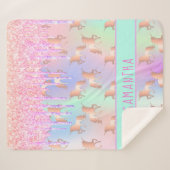 Unicorn glitter druist regenboogroze monogram meis sherpa deken (Voorkant (horizontaal))